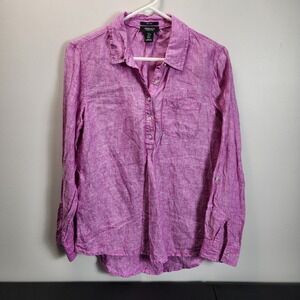 Jones & Co Jones New York Pink Purple 100% Linen Roll Tab Sleeve Tunic Top Small